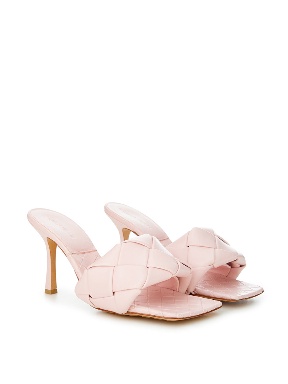 Light Pink Leather Heeled Sandal Mule with Intreccio