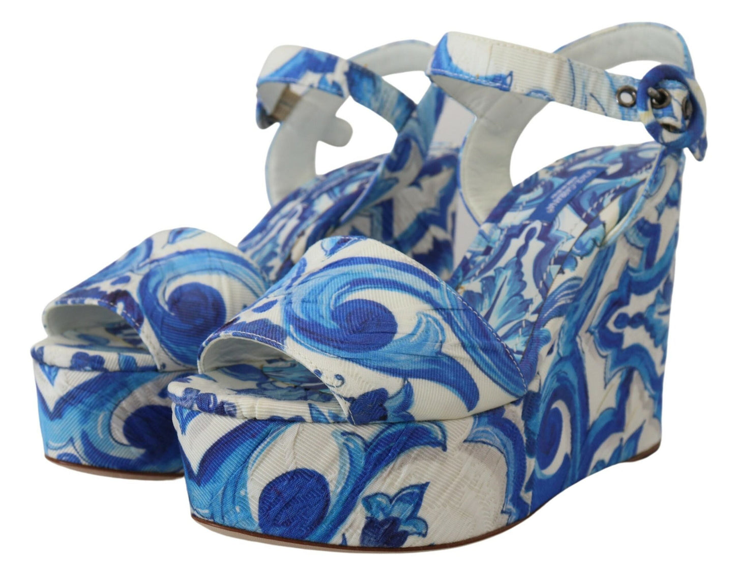 Majolica Print Cotton Wedge Sandals