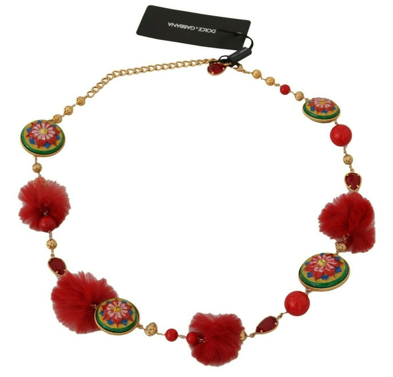 Gold Red Fur Crystal Waist Gold Belt