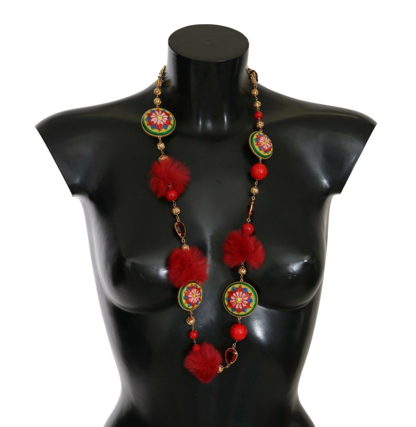 Gold Red Fur Crystal Waist Gold Belt