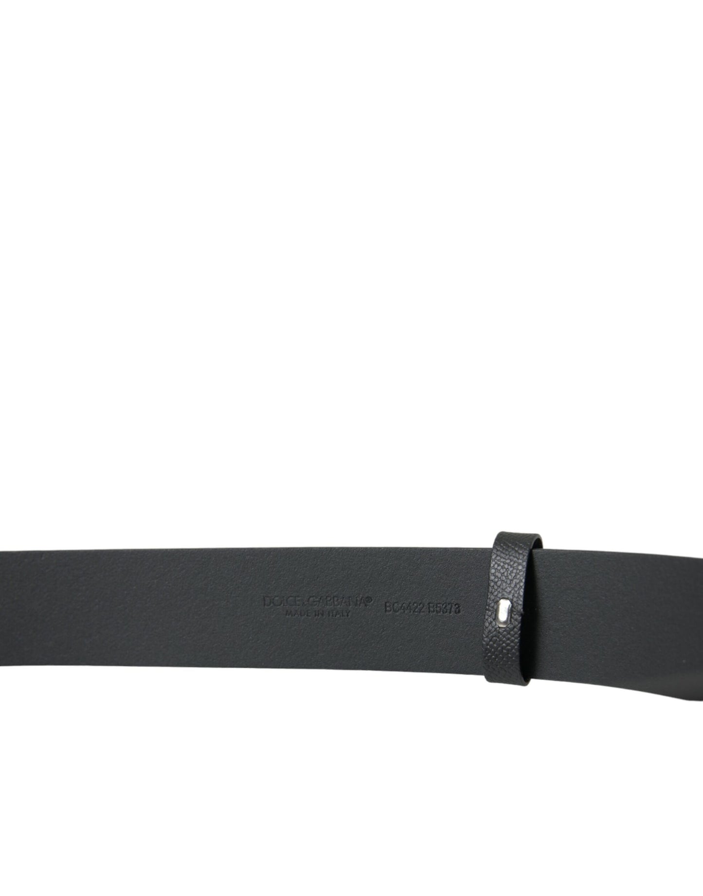 Black Leather Silver Logo Metal Buckle Belt