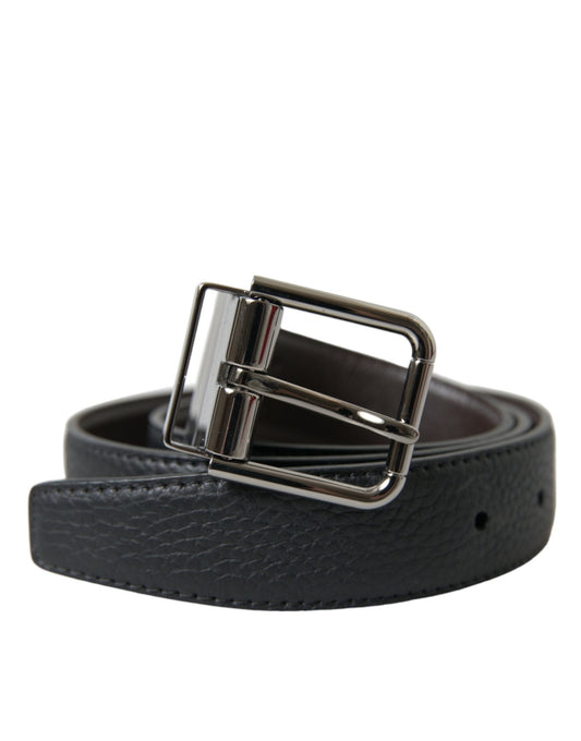 Black Leather Metal Buckle Men Belt