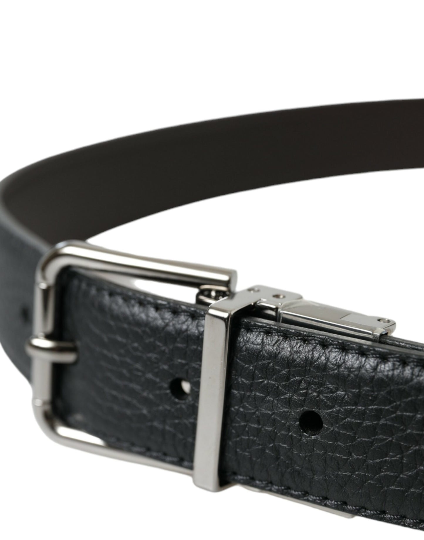 Black Leather Metal Buckle Men Belt