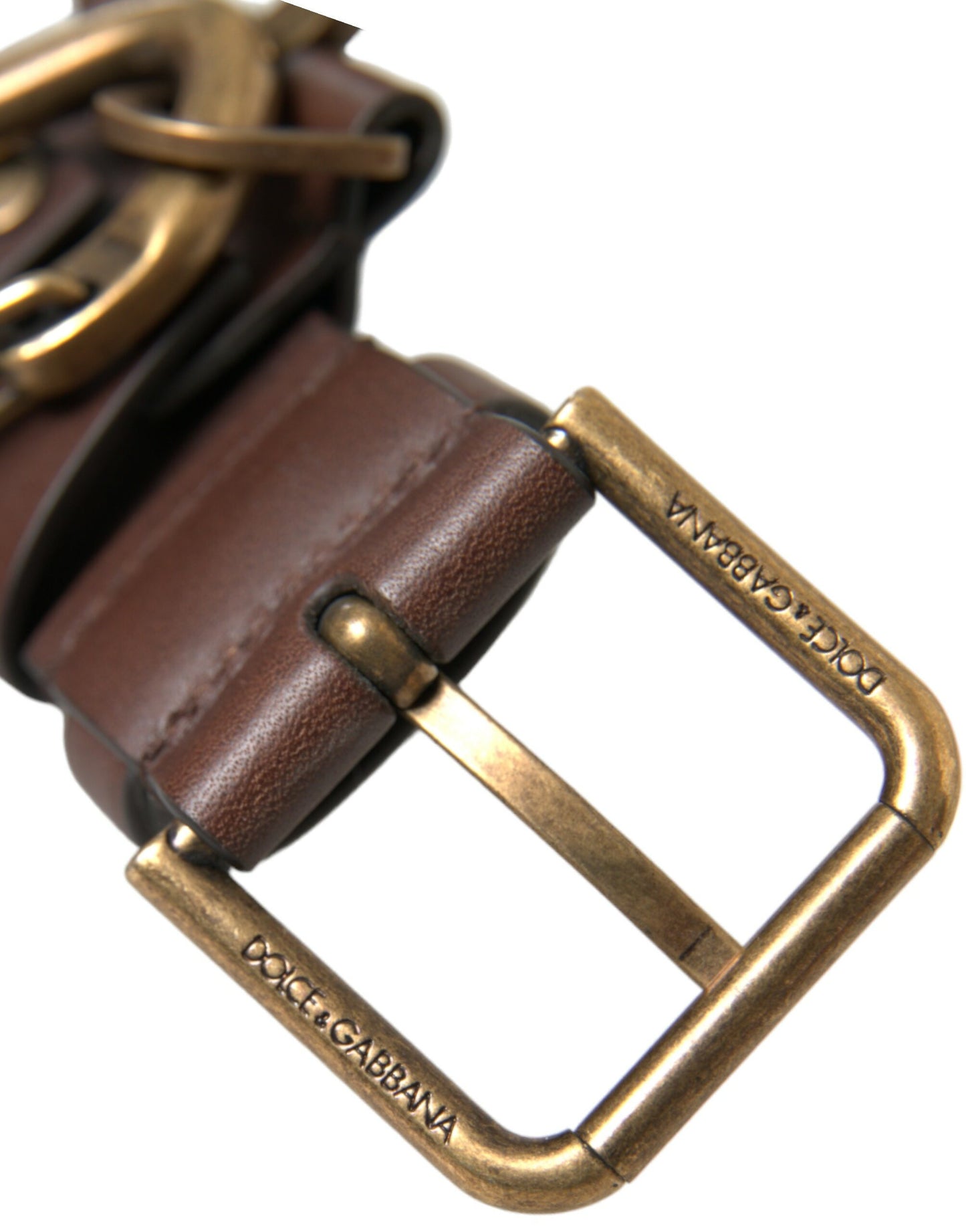 Brown Calf Leather Gold Metal Buckle Belt