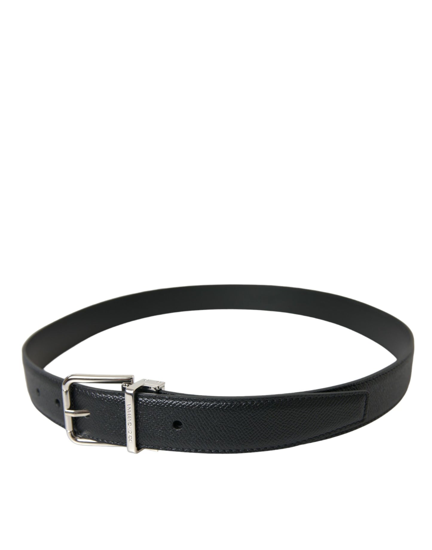 Black Calf Leather Silver Metal Buckle Belt