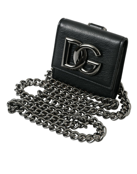 Black Lamb Leather Logo Card Holder Chain Strap Bags