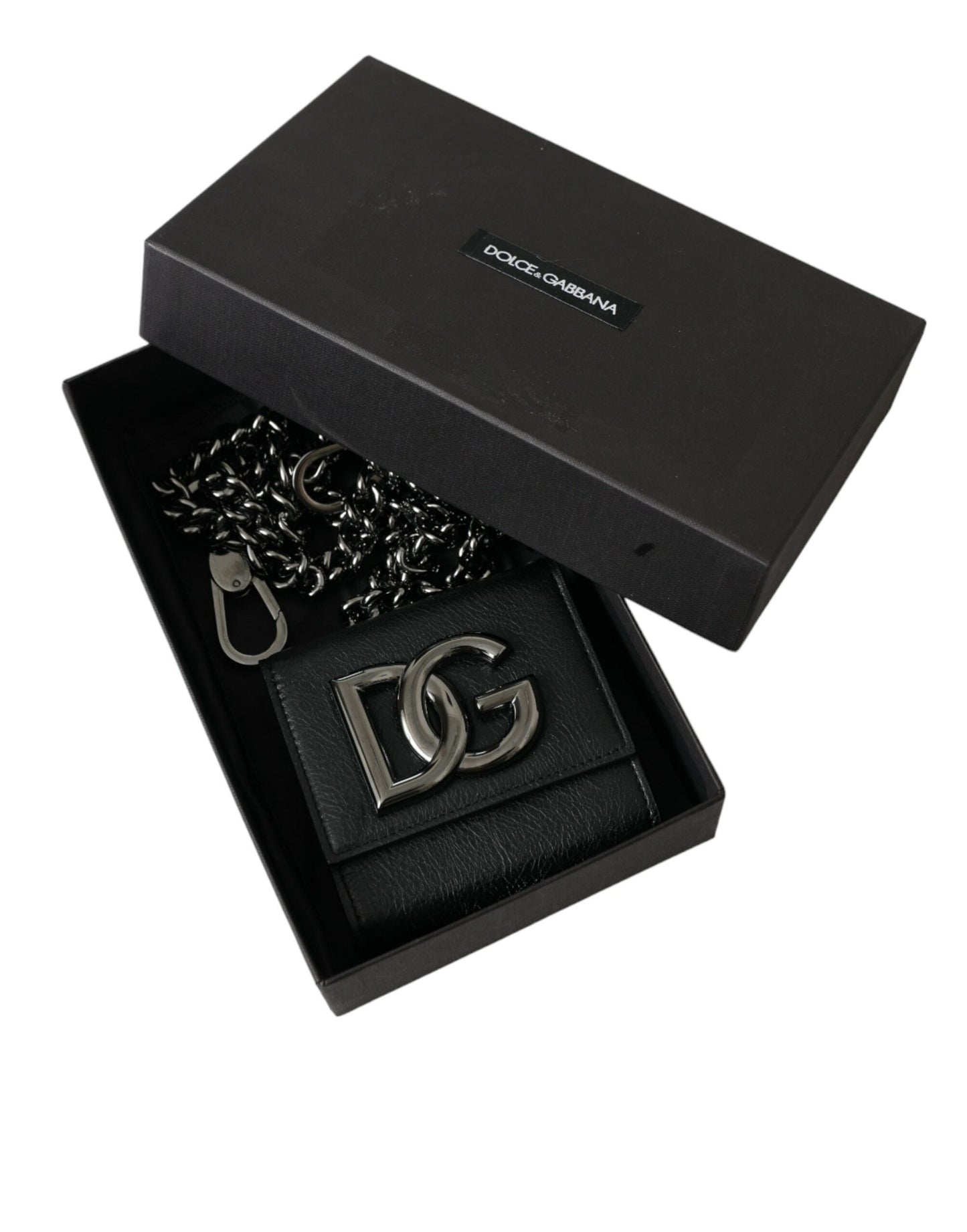 Black Lamb Leather Logo Card Holder Chain Strap Bags