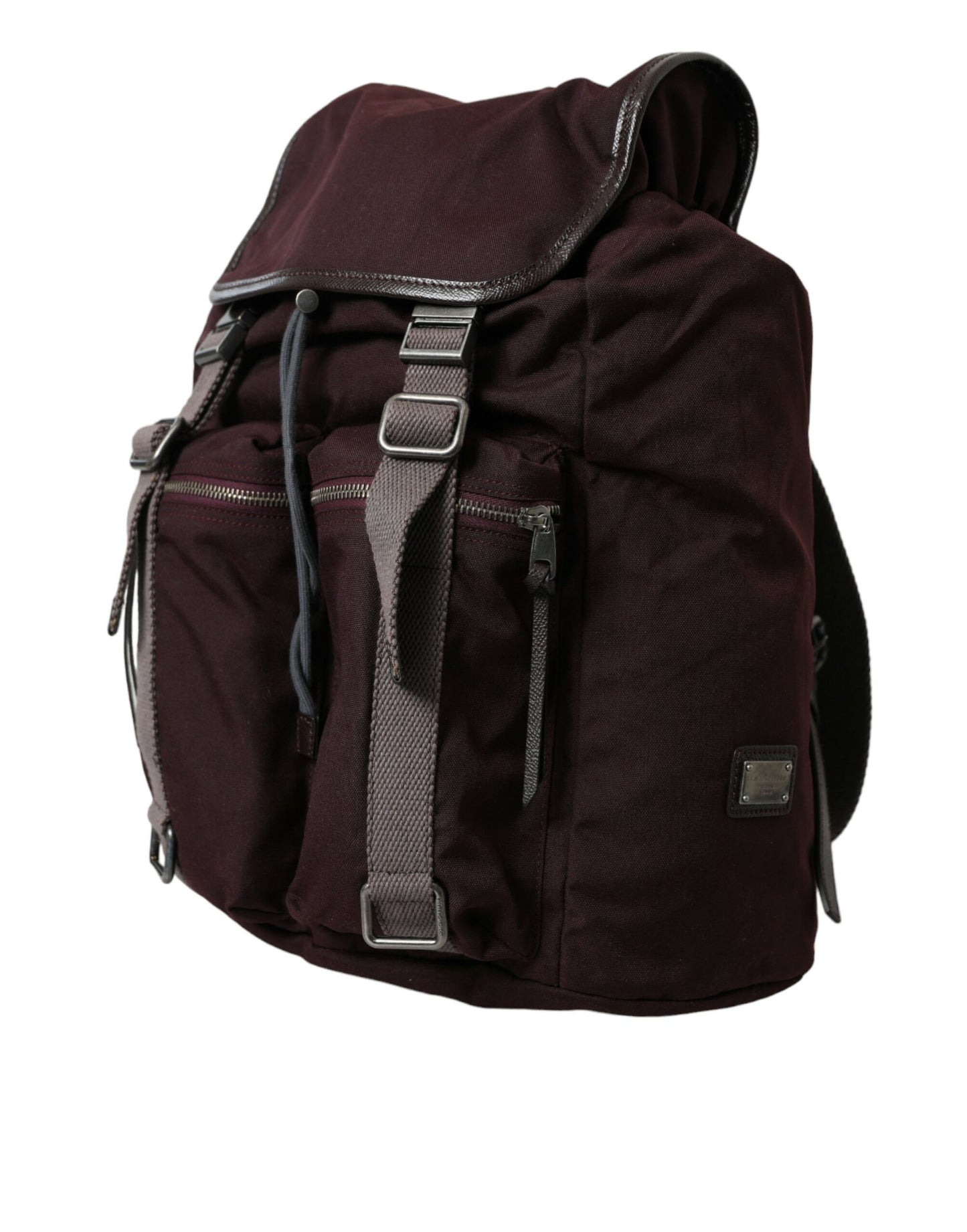 Maroon Brown Nylon Leather Rucksack Backpack Bag