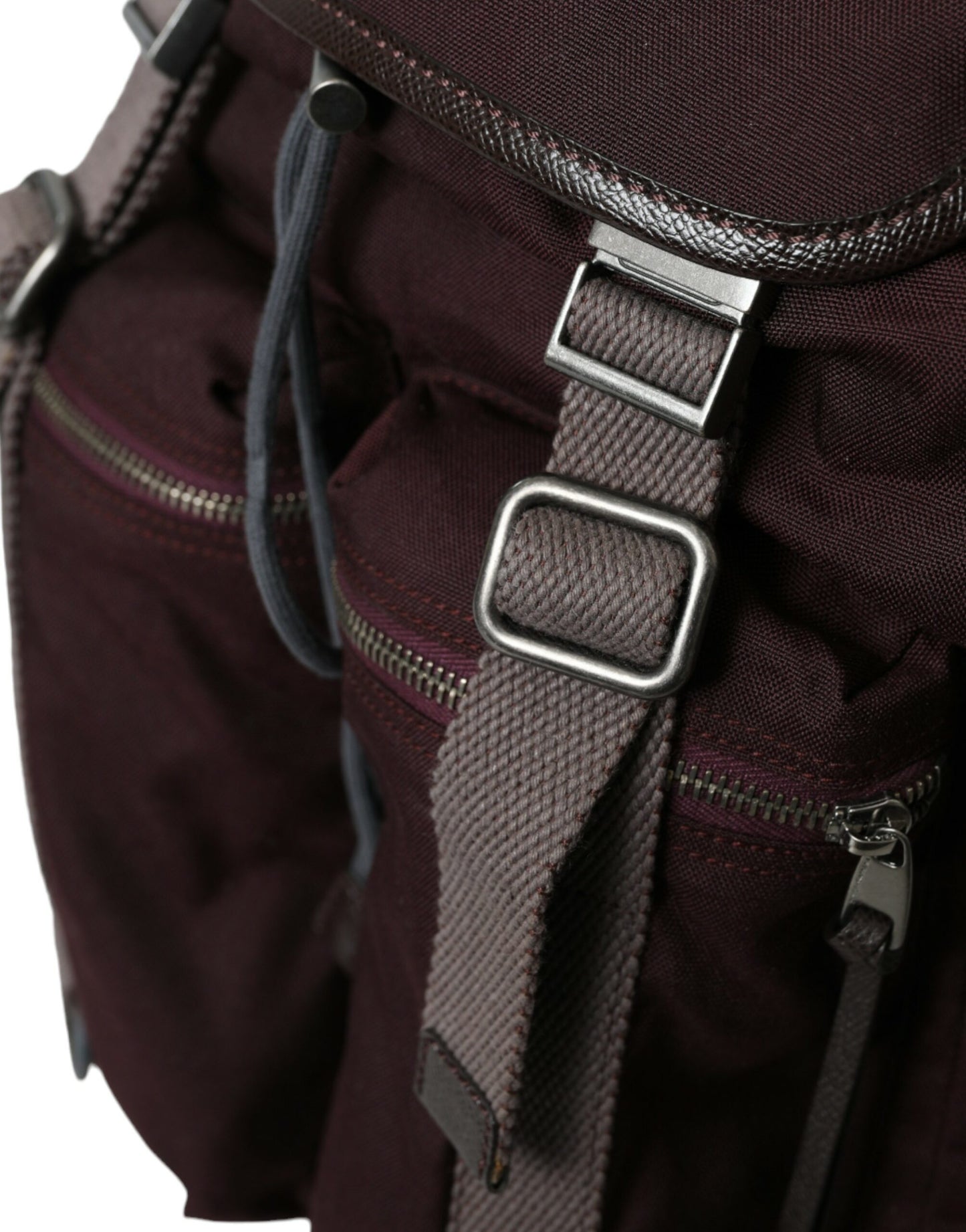 Maroon Brown Nylon Leather Rucksack Backpack Bag