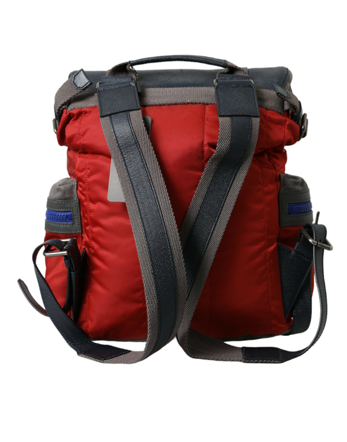 Red Gray Nylon Leather Rucksack Backpack Bag