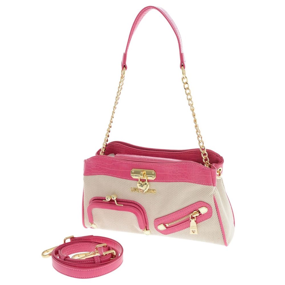 Fuchsia Canvas and Faux Leather Shoulder Bag