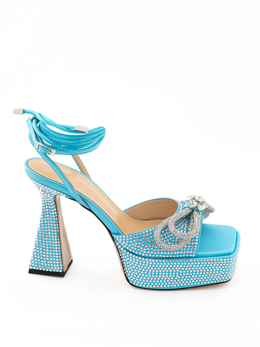 Light Blue Plateau Sandals with Double Bow