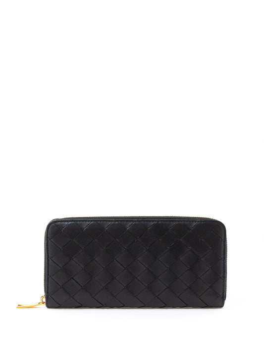 Intreccio Black Leather Zipped Wallet