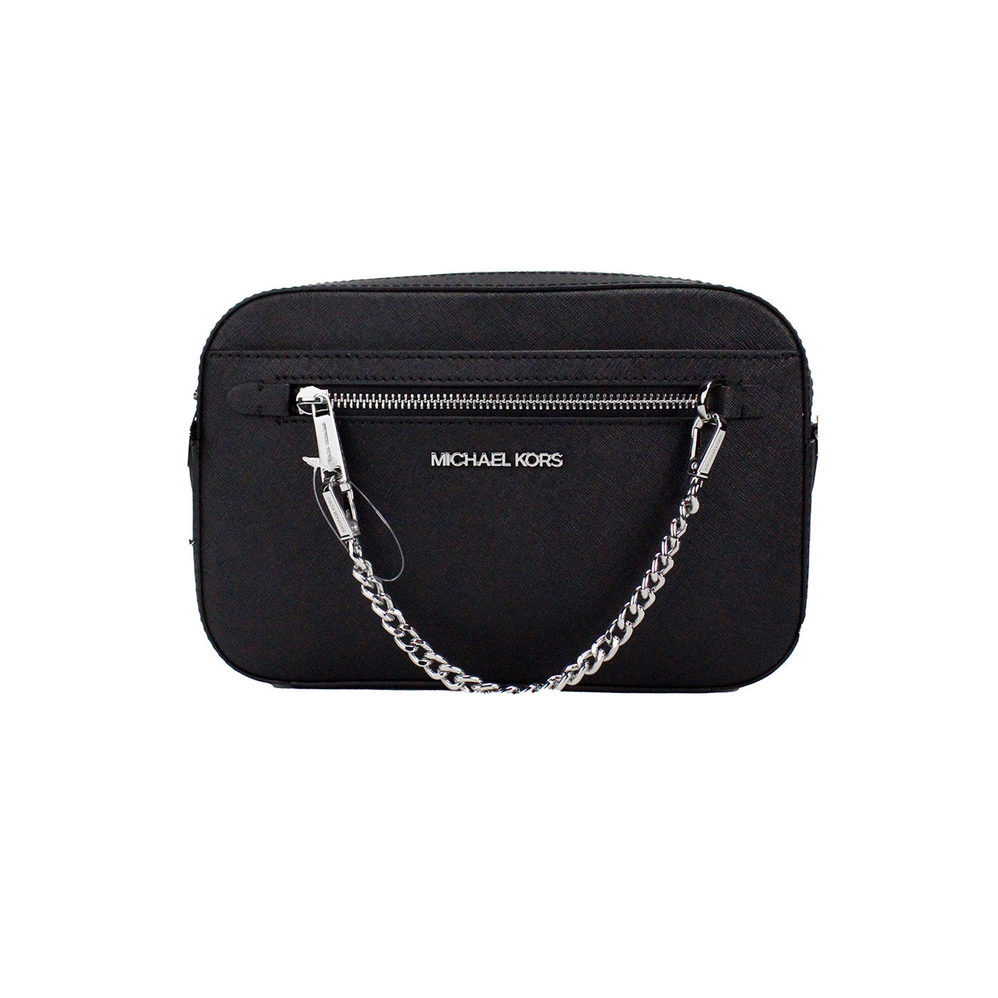 Jet Set East West Large Black Leather Zip Chain Crossbody Bag