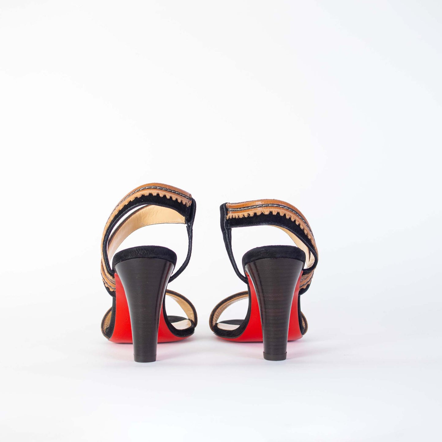 Black Leather Heel Embroidery Sandals