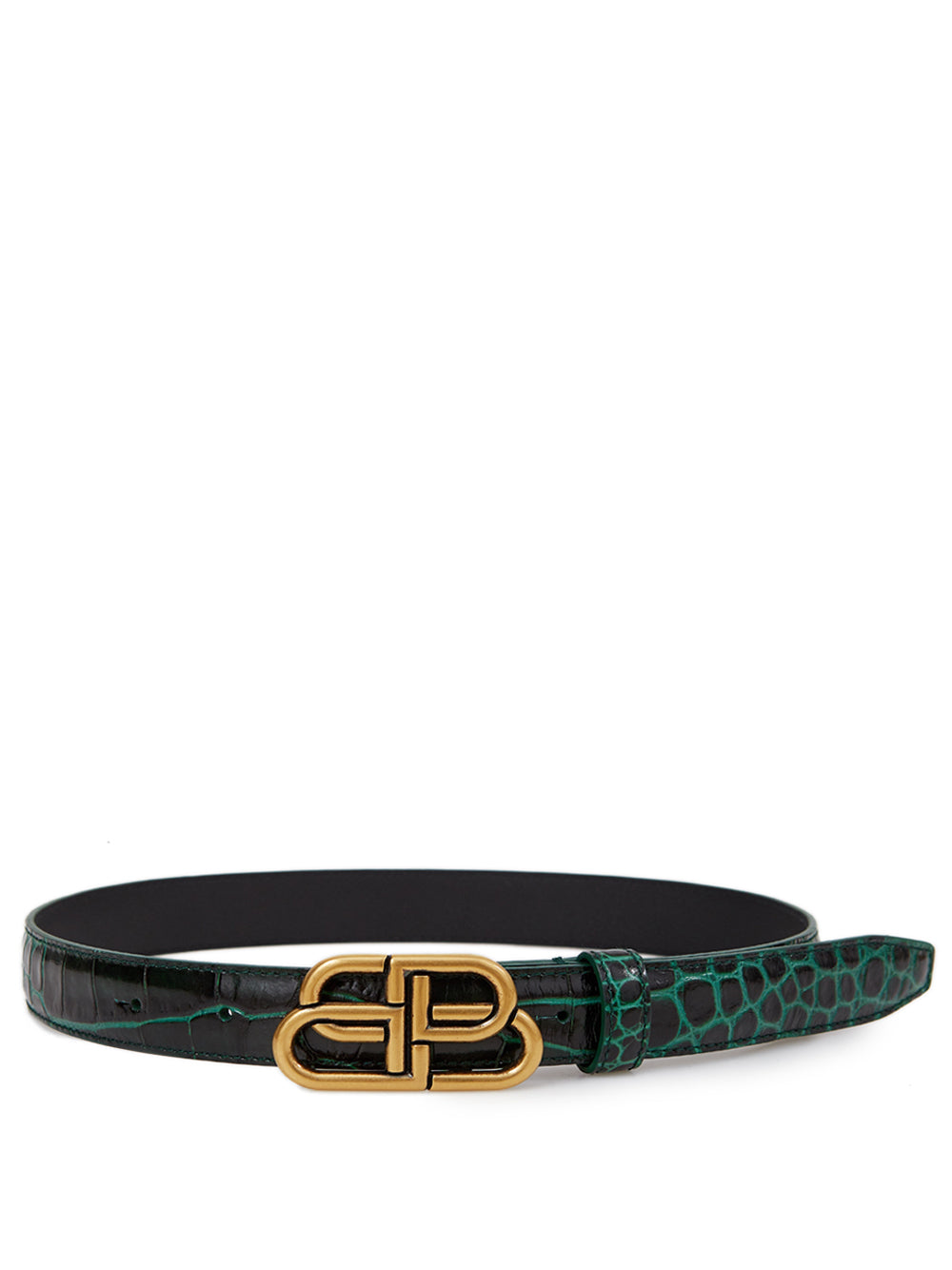 Green Croco Print Leather Belt