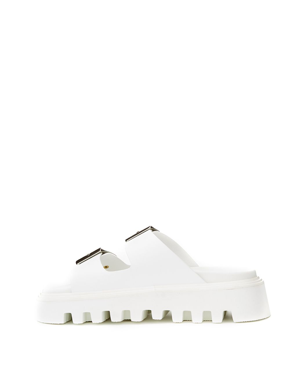 White Leather Sandal 'Buckles' Slipper