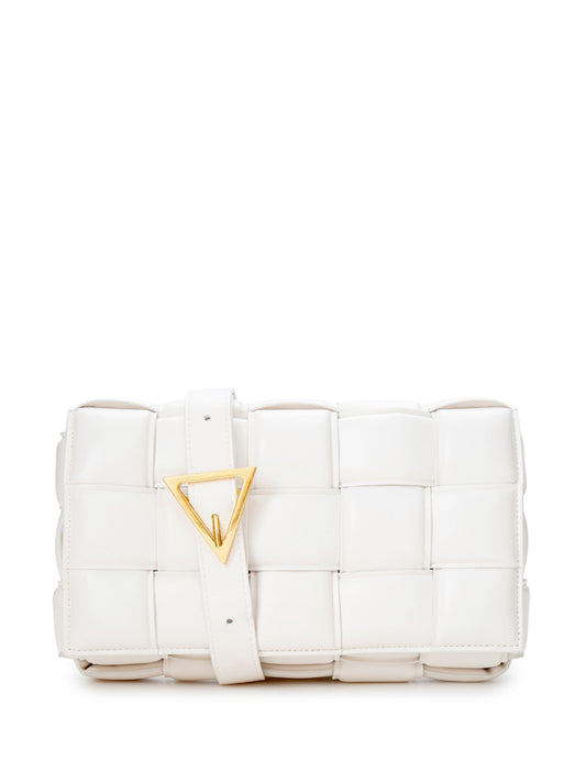 White Padded Cassette Leather Cross Body Bag