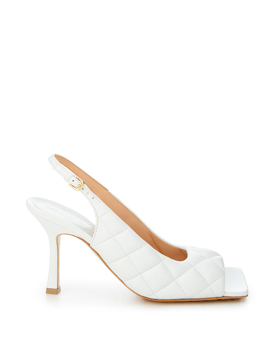 White Nappa Matelassé Slingback Décolleté