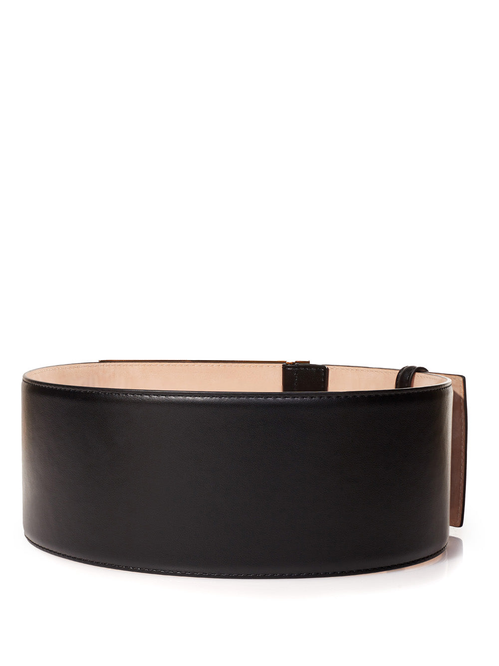 High Leather Black Logo Belt with Crystals