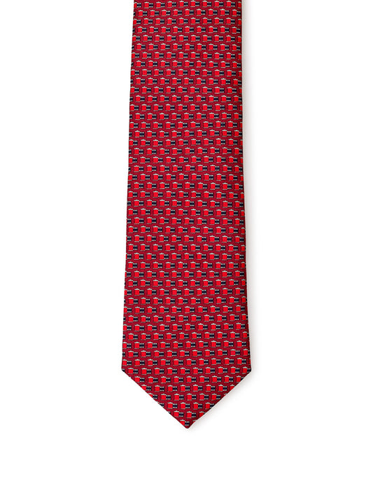 Red silk Tie with Micro Print