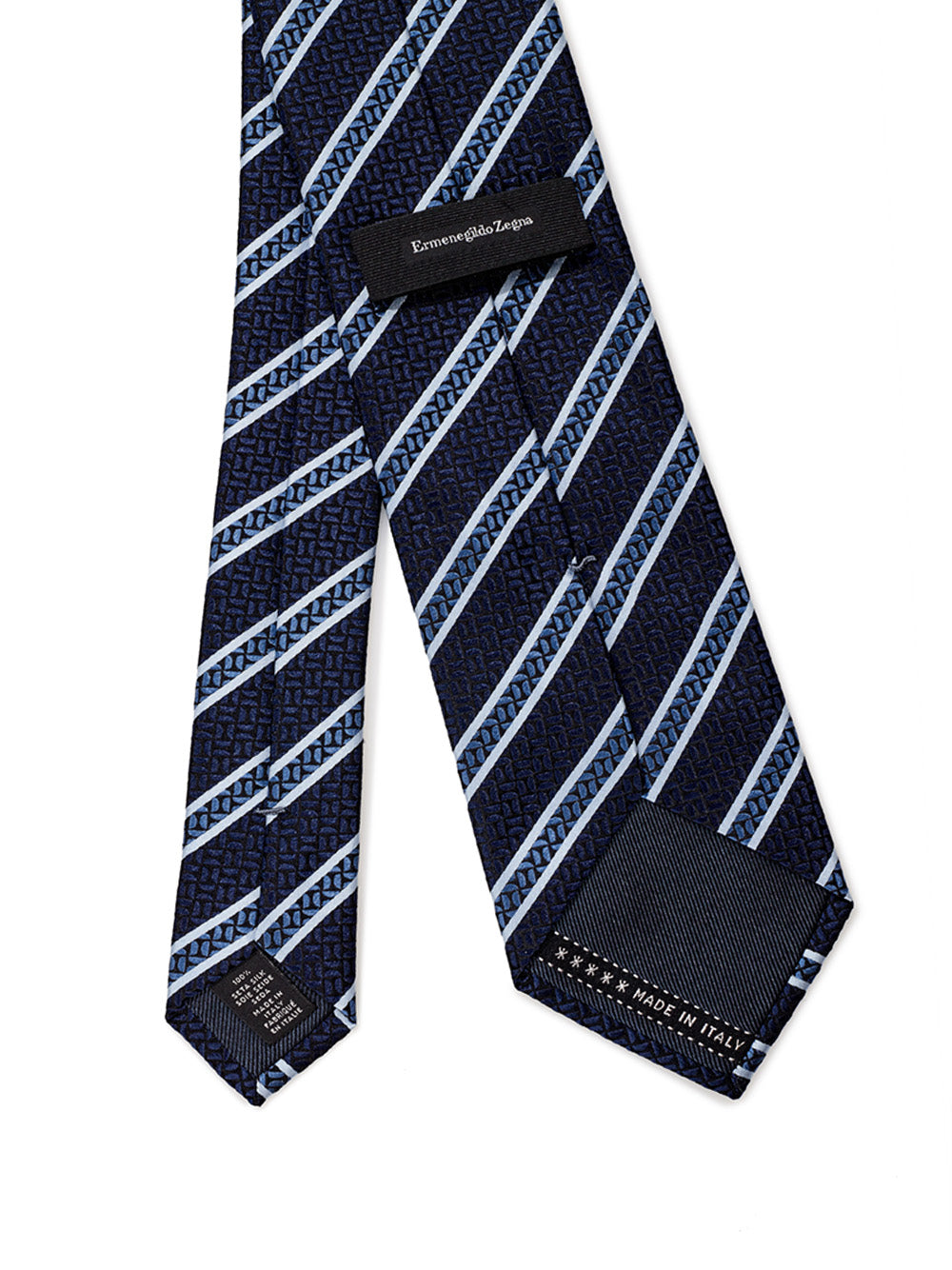 Blu Silk Tie with Oblique Print