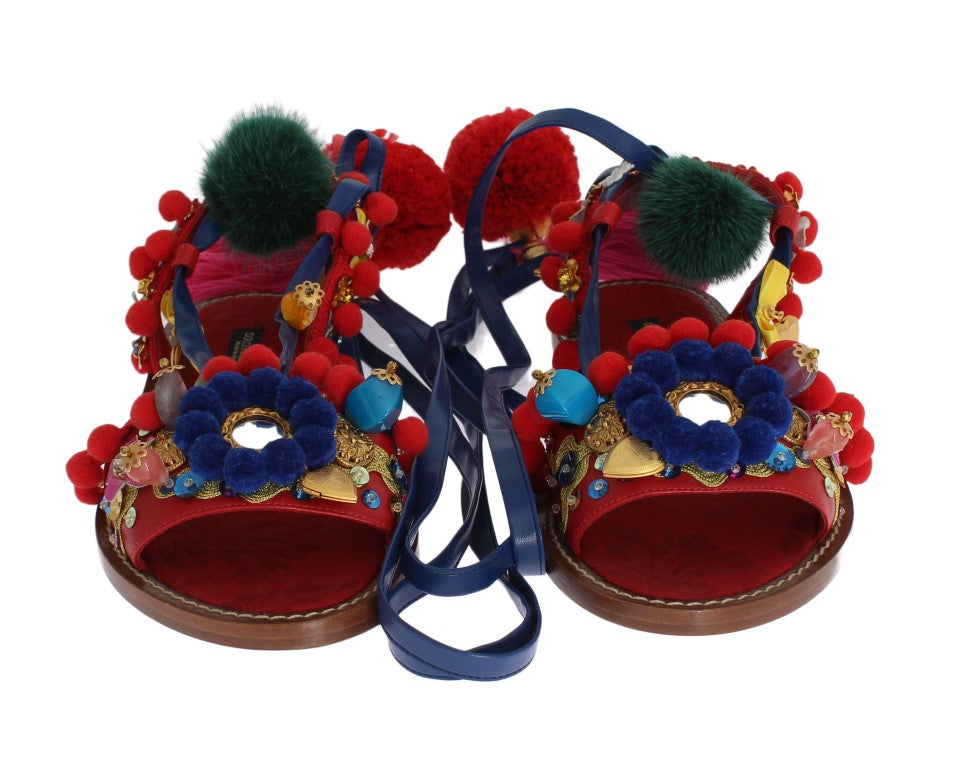 Exquisite Multicolor Leather Flat Sandals