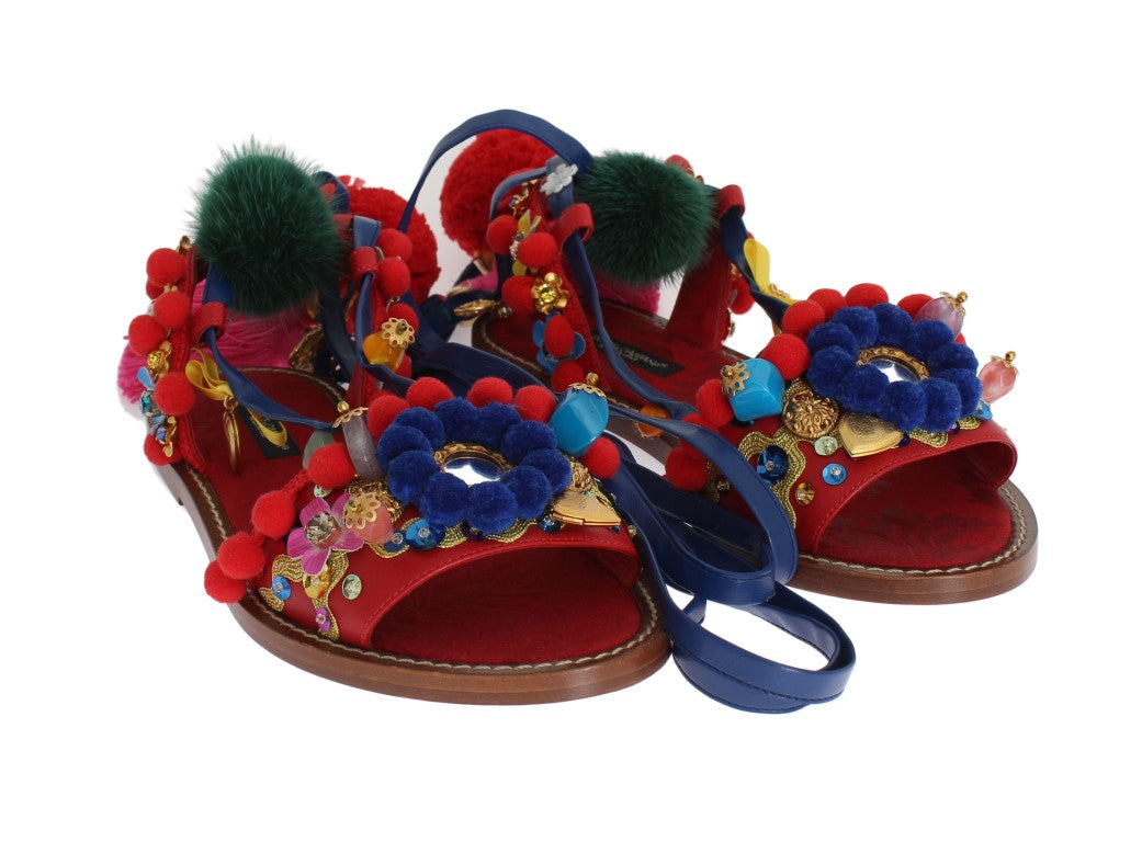 Exquisite Multicolor Leather Flat Sandals