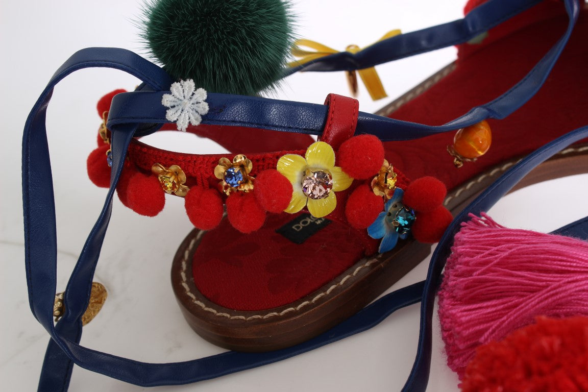 Exquisite Multicolor Leather Flat Sandals