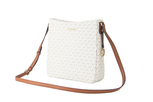 Signature Jet Set Large Signature Messenger Crossbody Bag (Vanilla Signature/Brown)