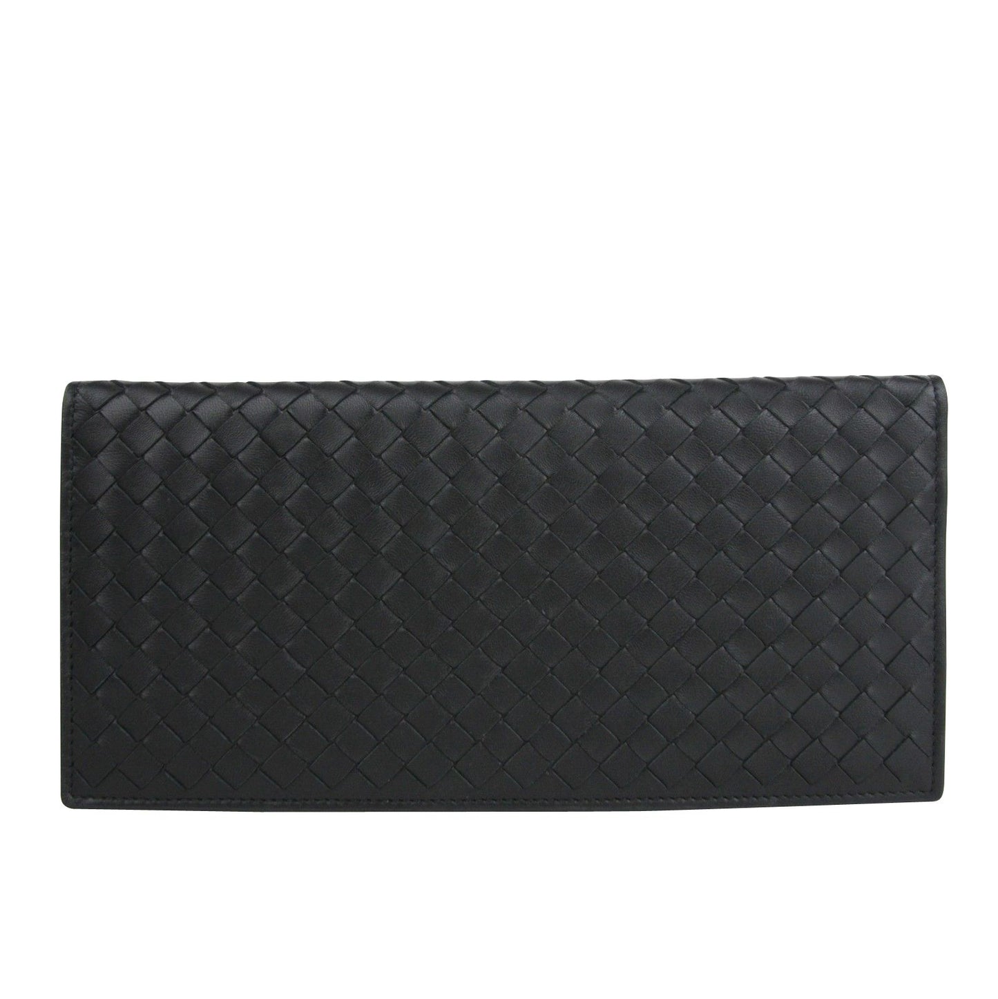 Bottega Veneta Unisex Intercciaco Woven Black Leather Long wallet