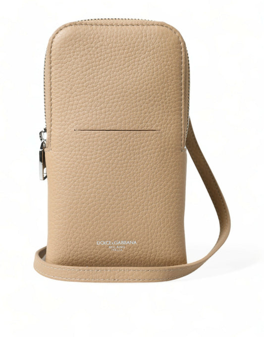 Beige Leather Purse Crossbody Sling Phone Bag