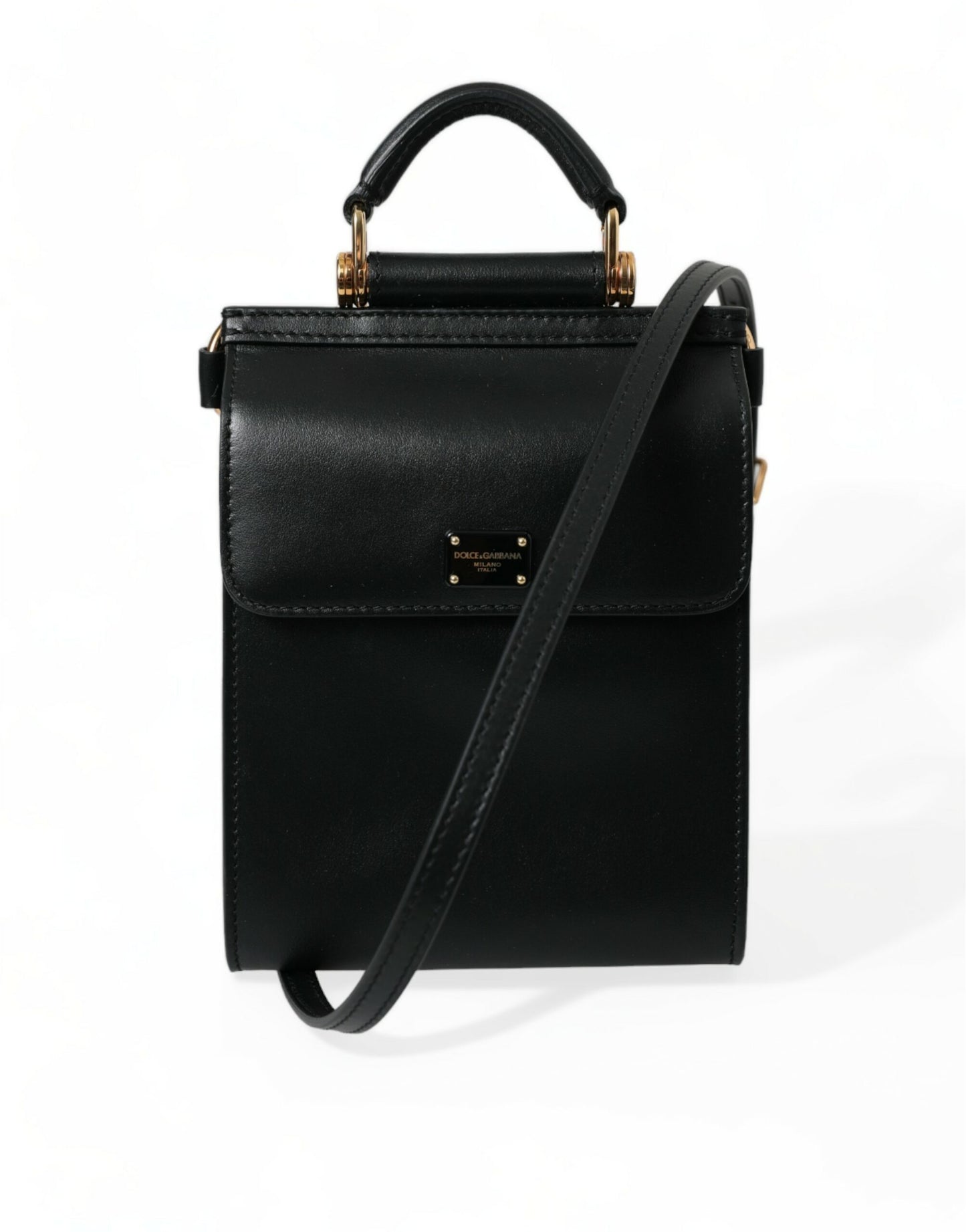 Black Calf Leather Logo Plaque Mini Crossbody Bag