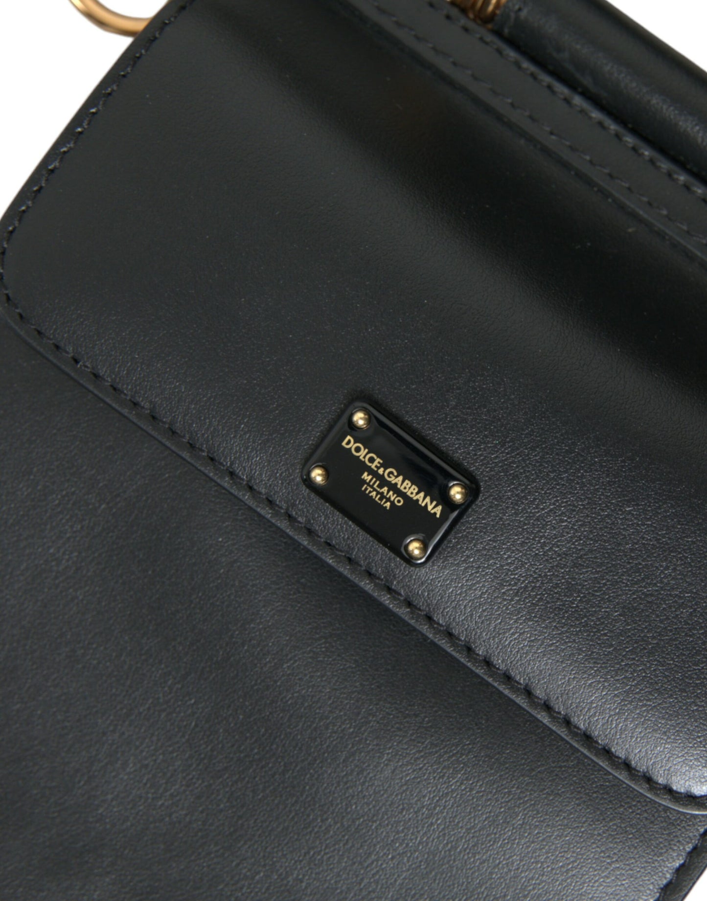 Black Calf Leather Logo Plaque Mini Crossbody Bag