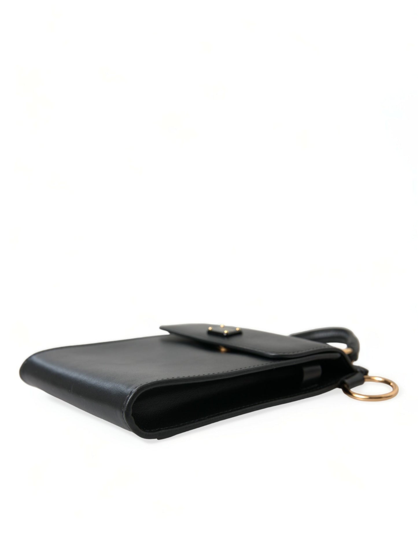 Black Calf Leather Logo Plaque Mini Crossbody Bag