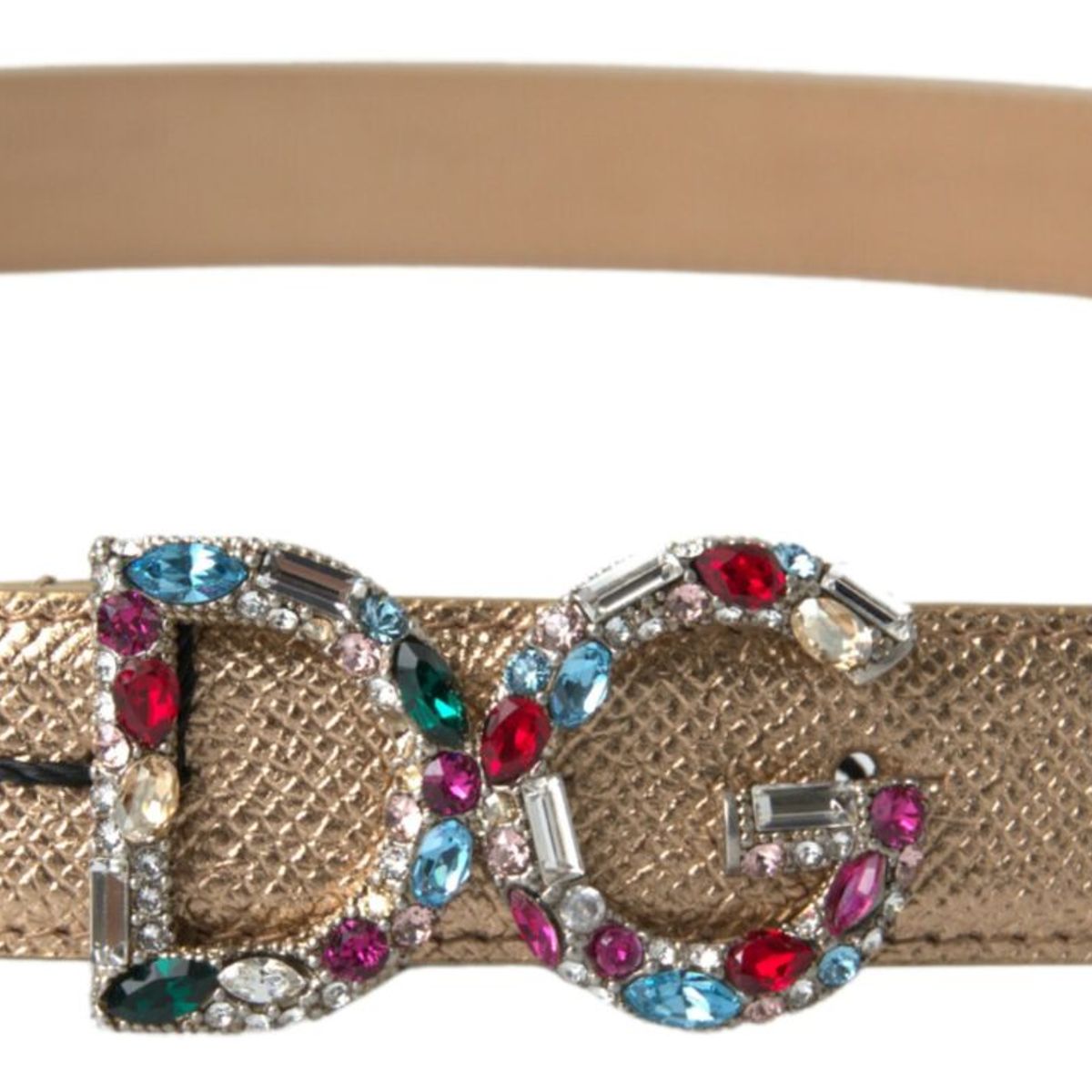 Gold Leather Crystal-Embellished Women's Belt