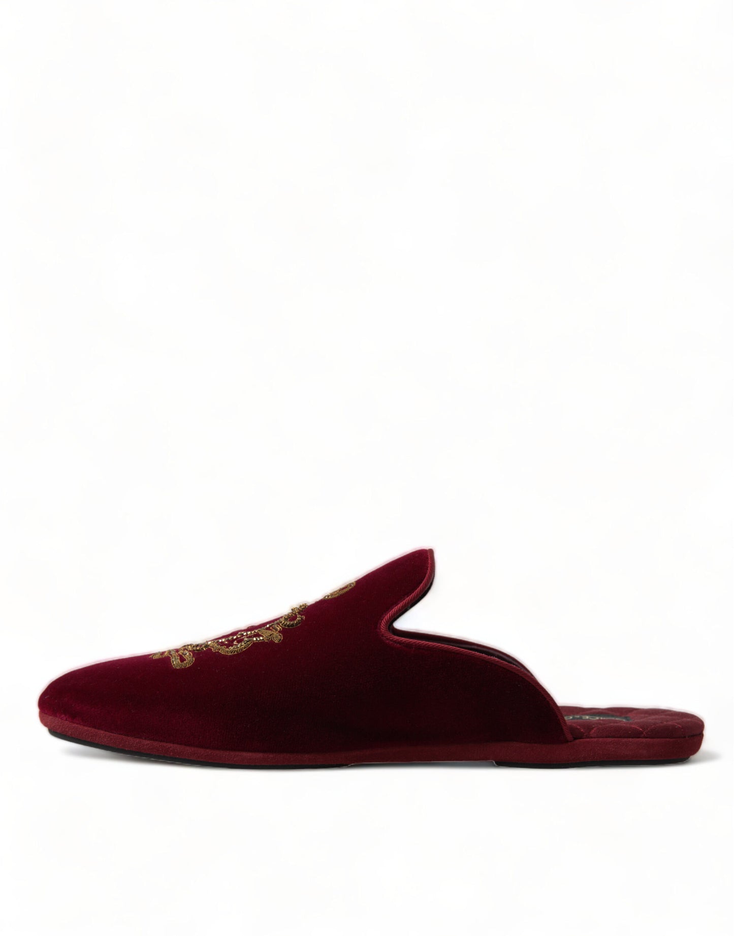 Bordeaux Velvet Gold Crown Embroidery Slides Shoes