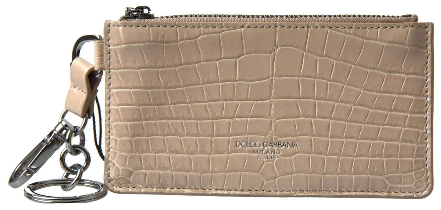 Beige Croc-Embossed Leather Wallet