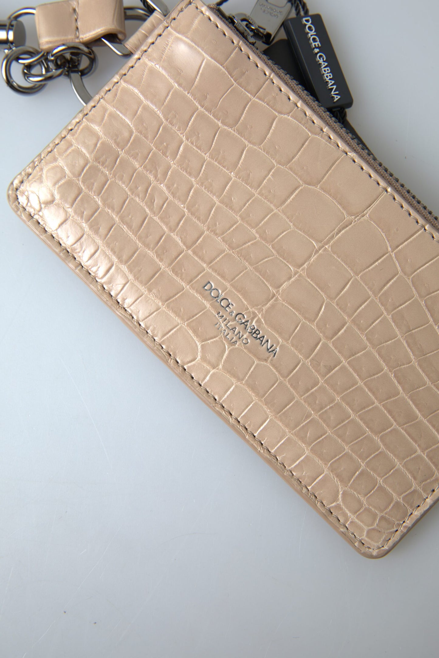 Beige Croc-Embossed Leather Wallet