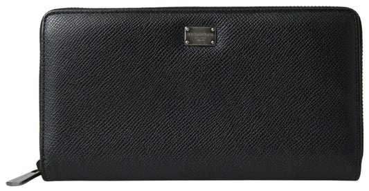 Elegant Black Leather Zip Wallet