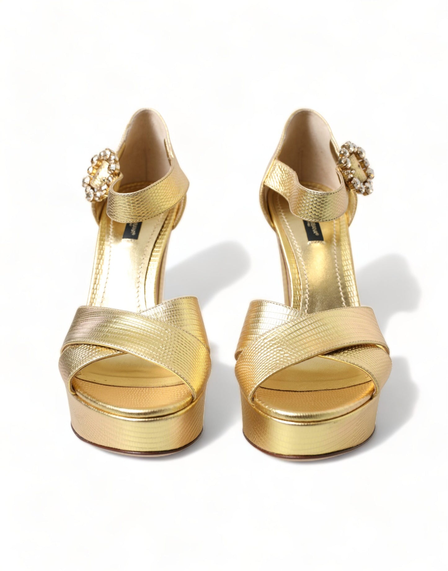 Gold Crystal-Embellished Leather Sandals