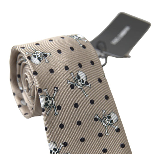 Beige Skull Print Silk Tie Exclusive Collection