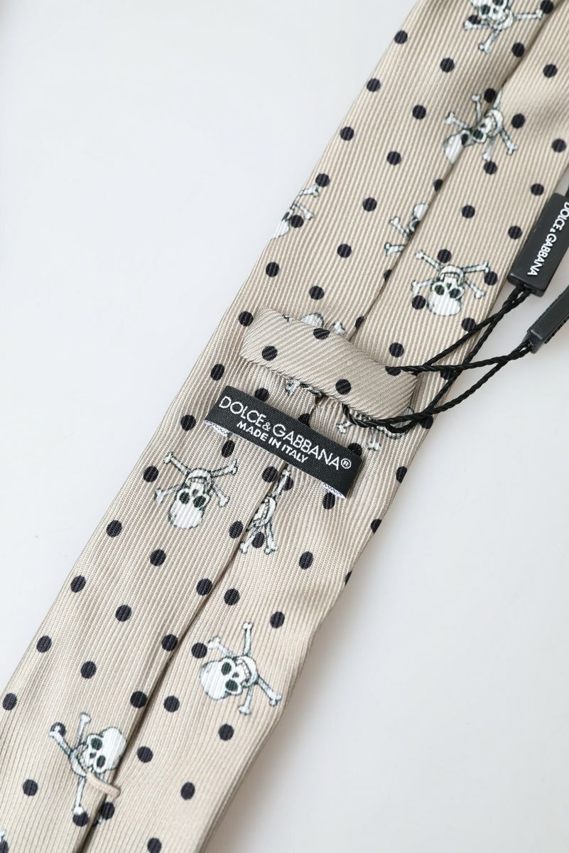 Beige Skull Print Silk Tie Exclusive Collection