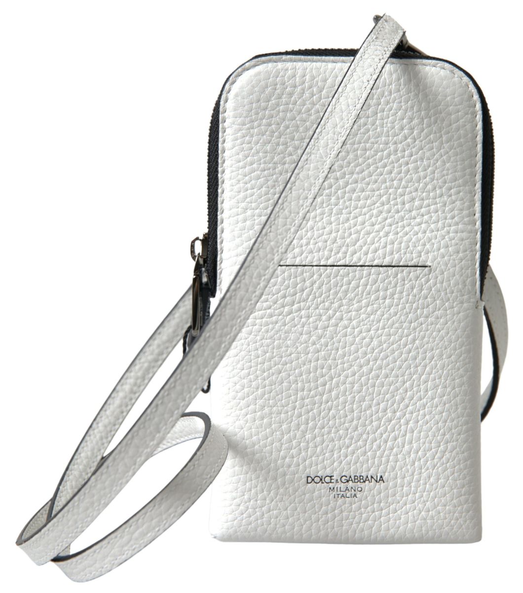 Elegant White Leather Phone Crossbody Bag