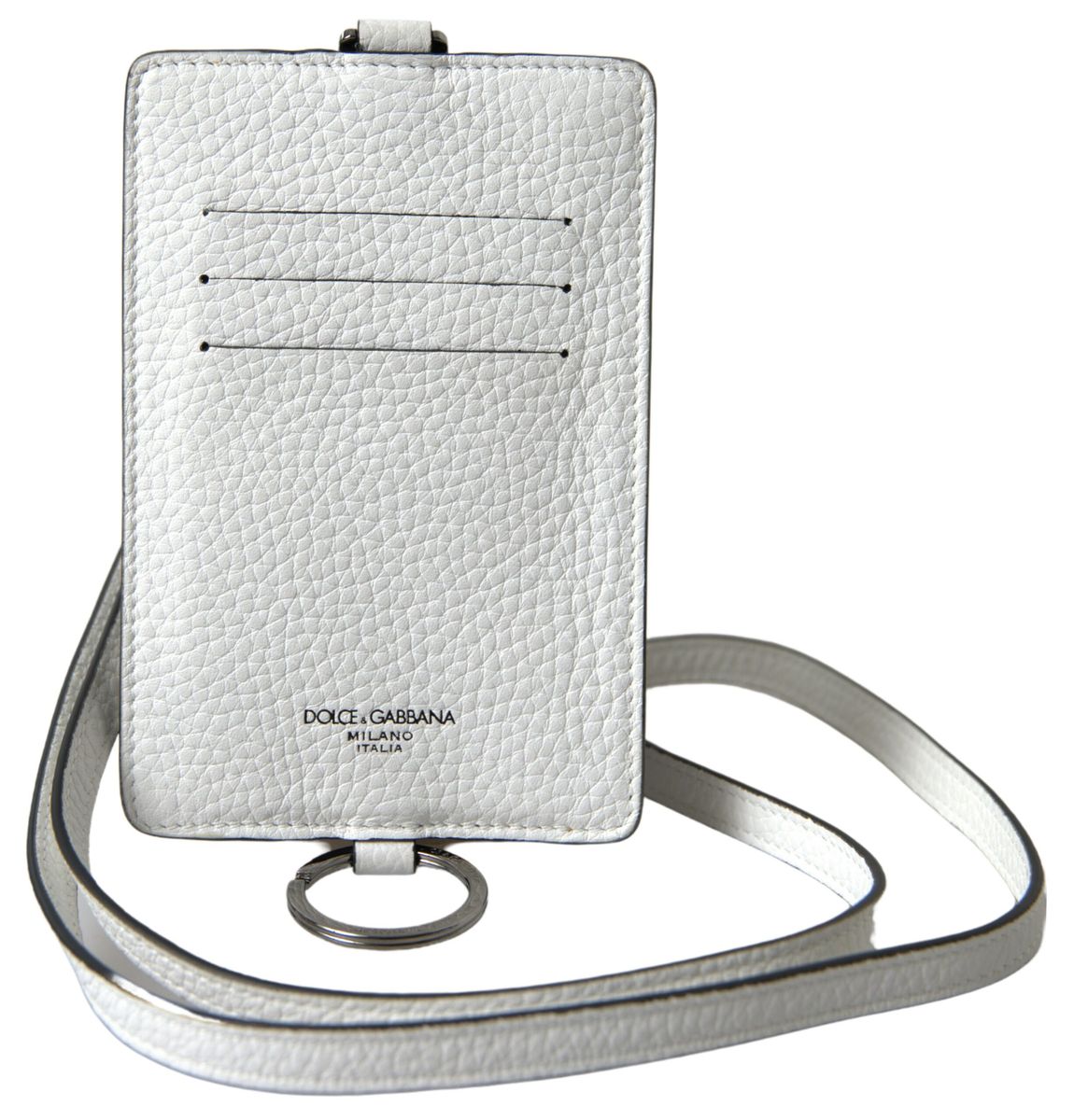 Elegant White Leather Cardholder Lanyard