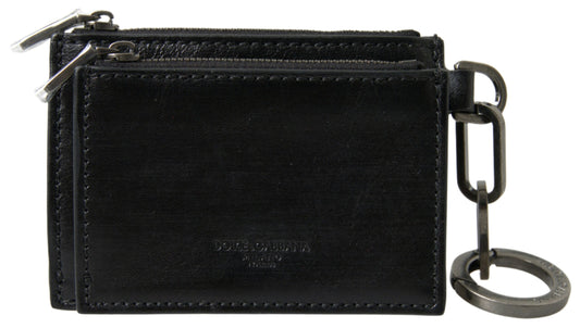 Black Leather Zip Logo Keyring Coin Purse Wallet