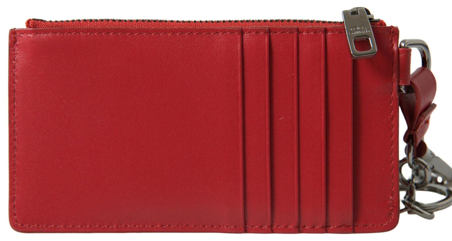 Chic Red Leather Card Holder Wallet