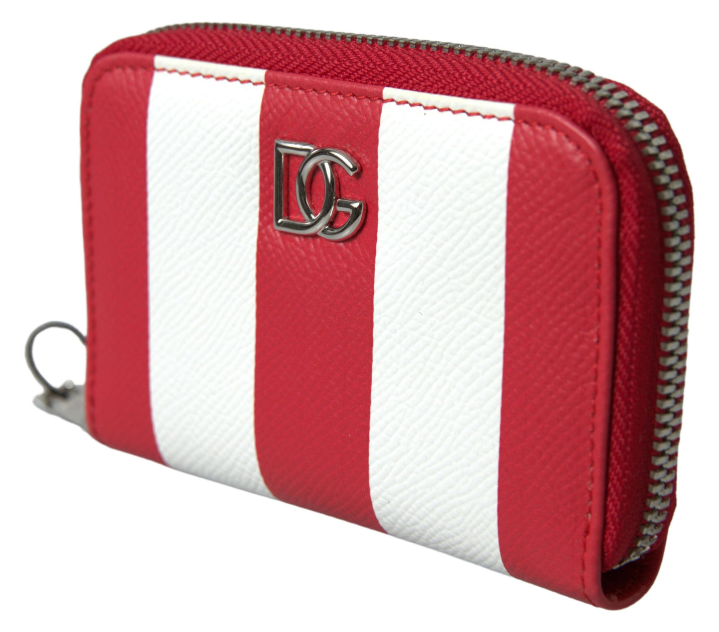 Elegant Continental Zip Wallet - Red & White Leather