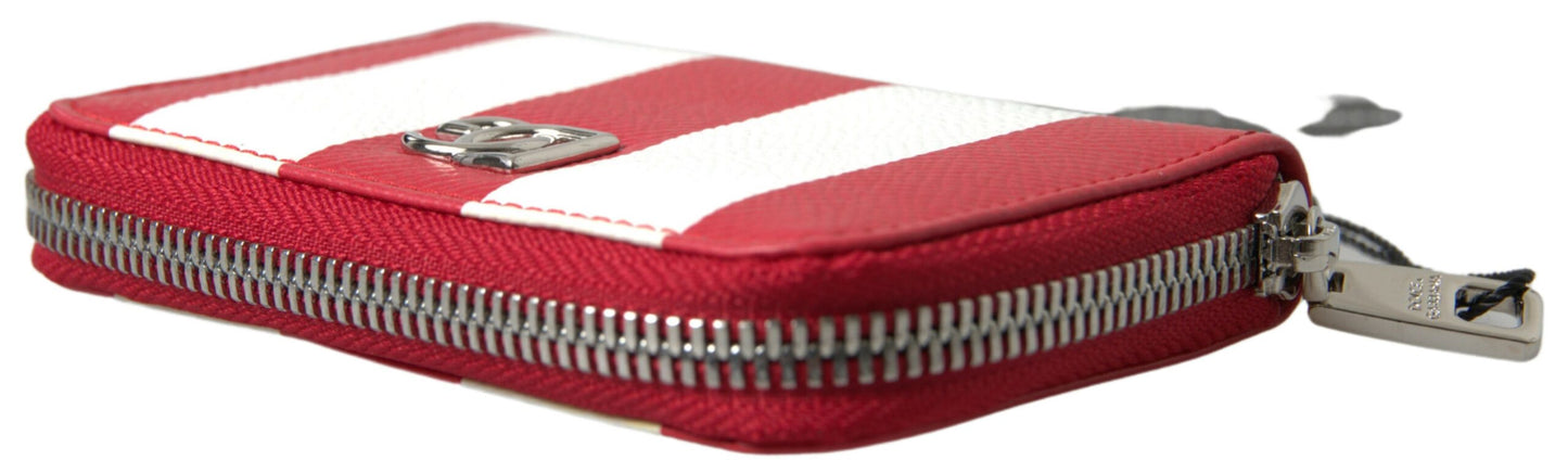 Elegant Continental Zip Wallet - Red & White Leather