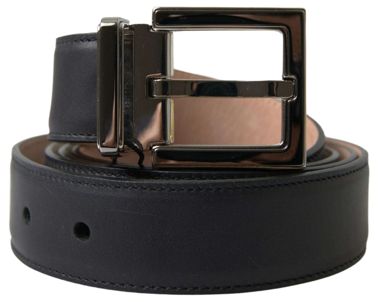 Elegant Black Leather Belt with Metal Buckle